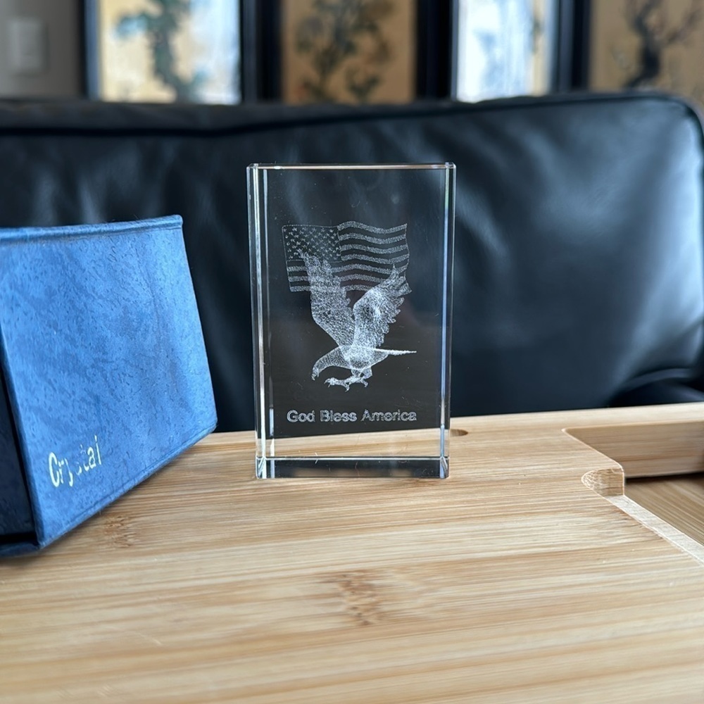 3D crystal God Bless America eagle and flag